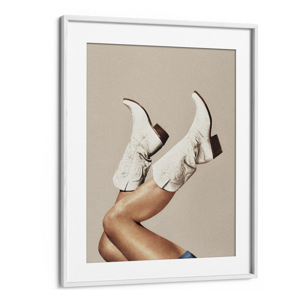 These Boots - Neutral Beige   Surreal Painting Artwork  in White frame With Mount
