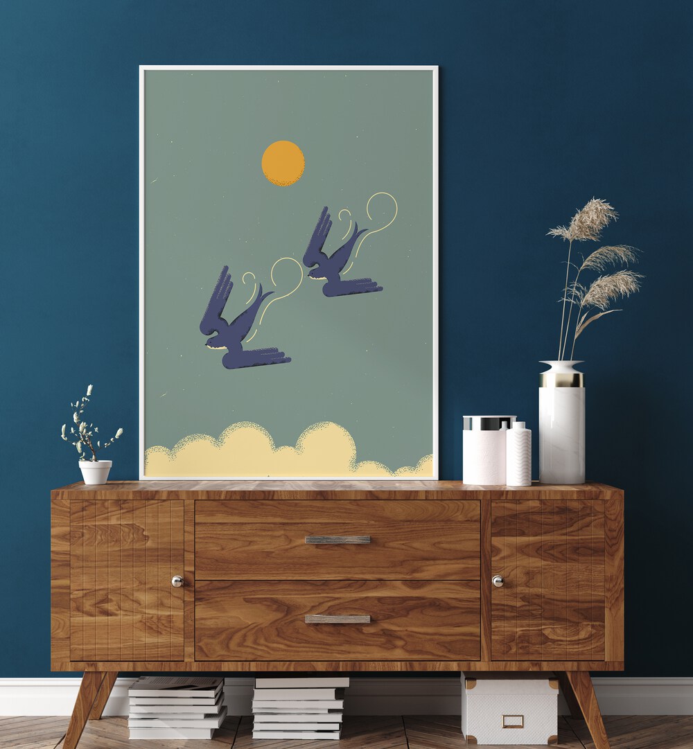 Colorful illustration of swallows in "THE SWALLOWS , ANIMAL PAINTINGS" perfect for modern home decor.