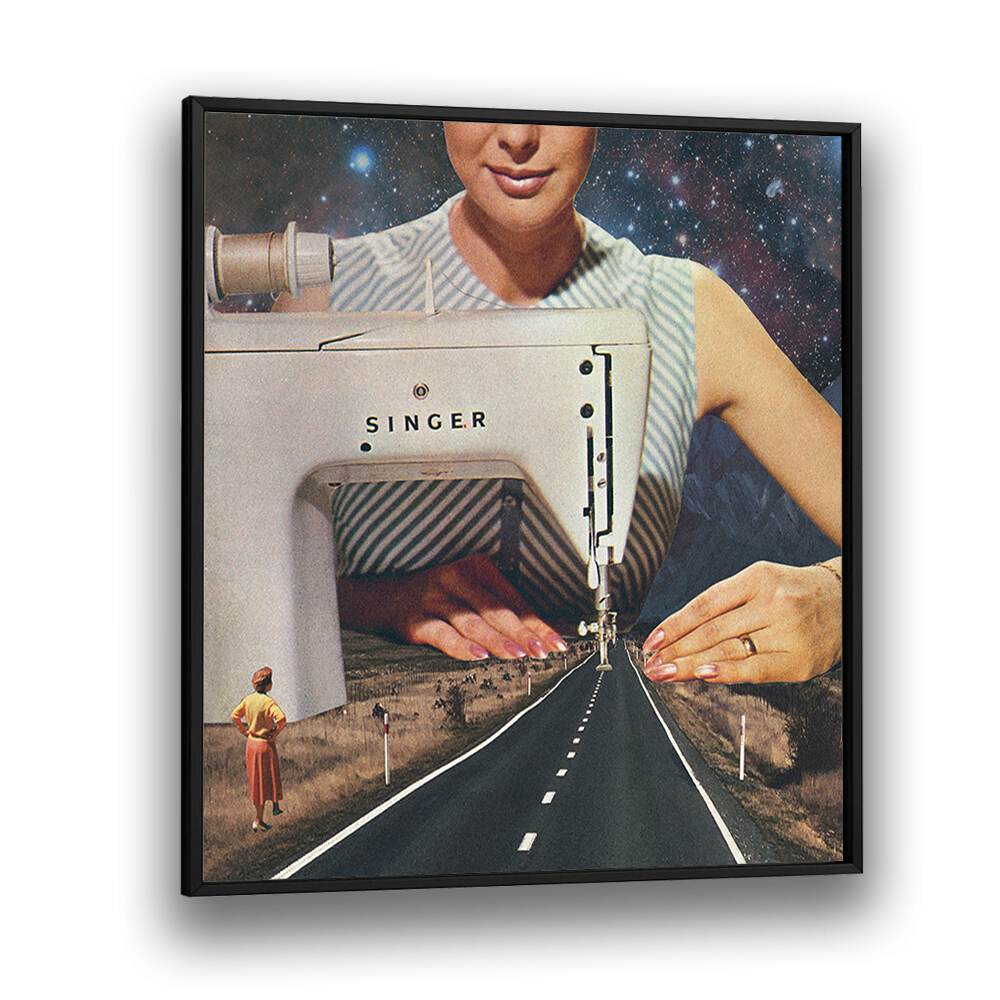 This Is How A Road Gets Made Surreal Painting Artwork  in Black Plain Frame