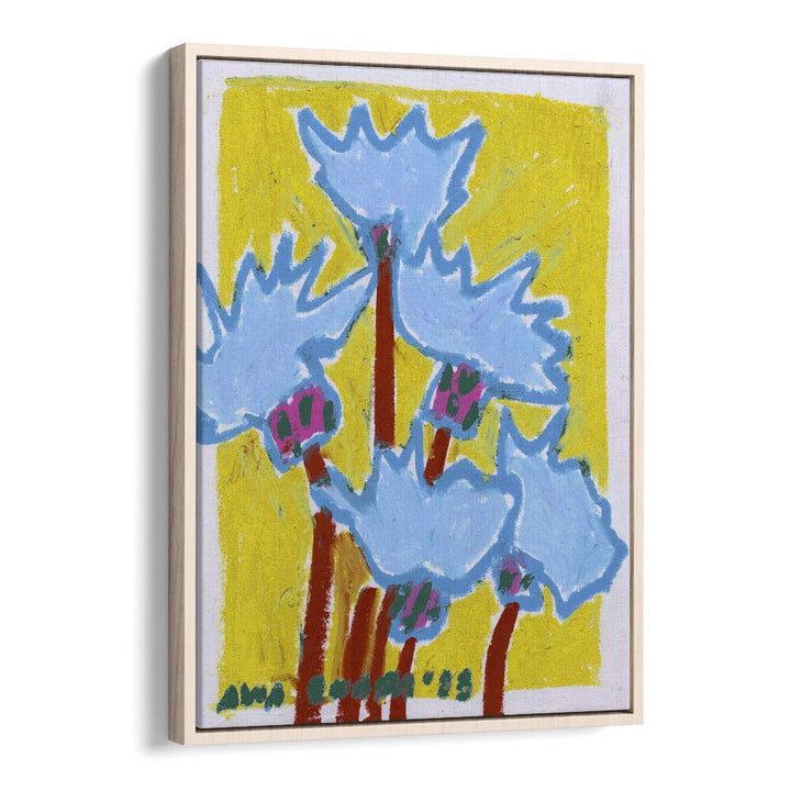 Thistle Blue By Ania Zwara Botanical art painting Artwork in Oak Wood Floater Frame