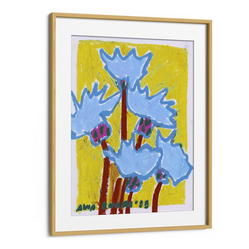 Thistle Blue By Ania Zwara Botanical art painting Artwork in Oak Wood Frame With Mount