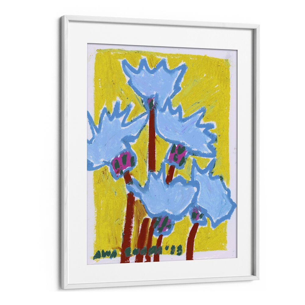 Thistle Blue By Ania Zwara Botanical art painting Artwork  in White frame With Mount