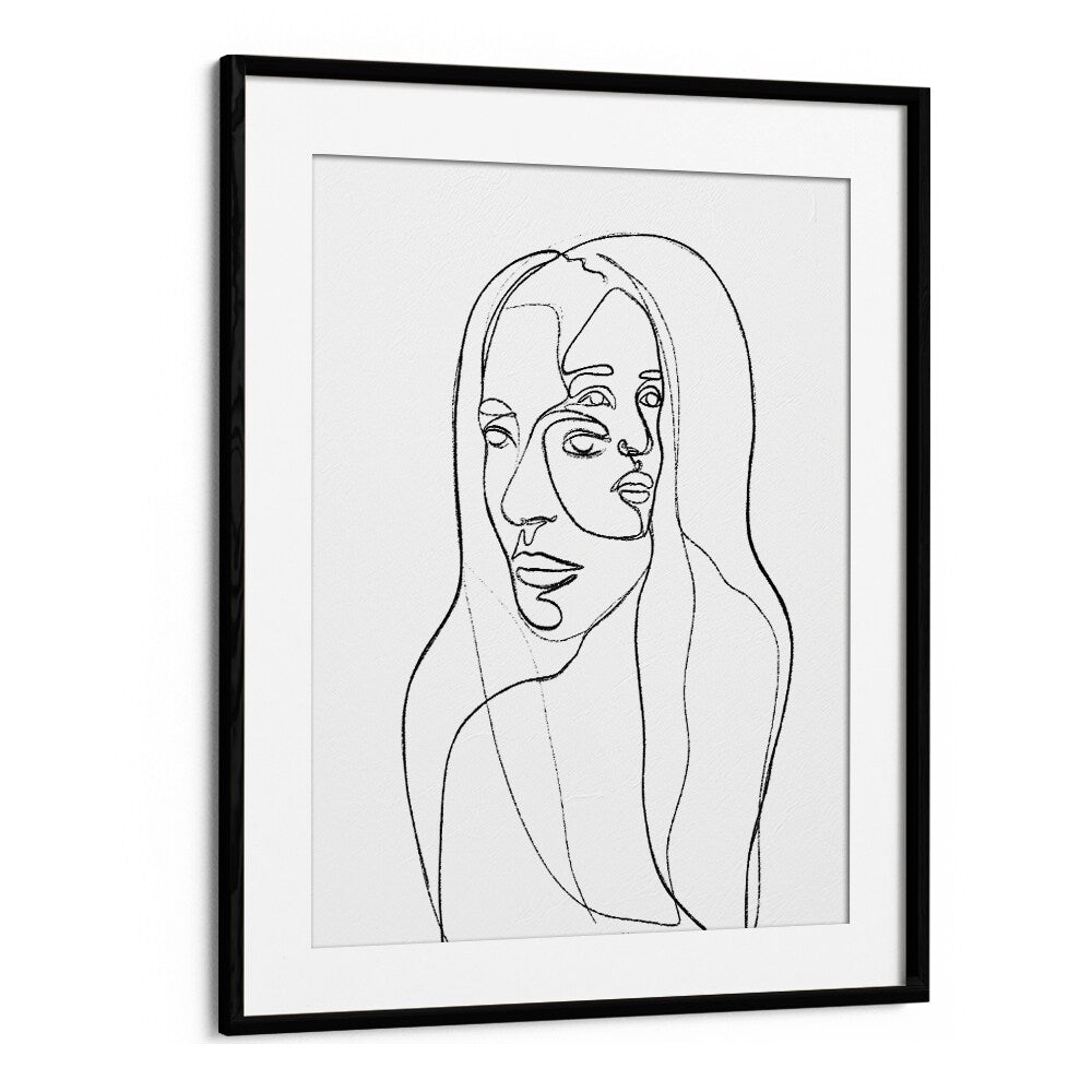 Thoughts Line Art Artwork in Black Frame With Mount