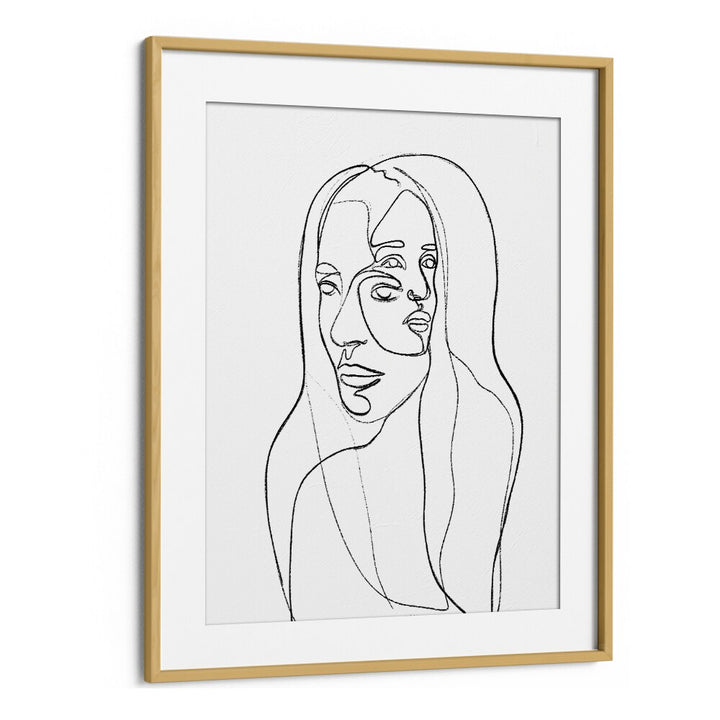 Thoughts Line Art Artwork in Oak Wood Frame With Mount