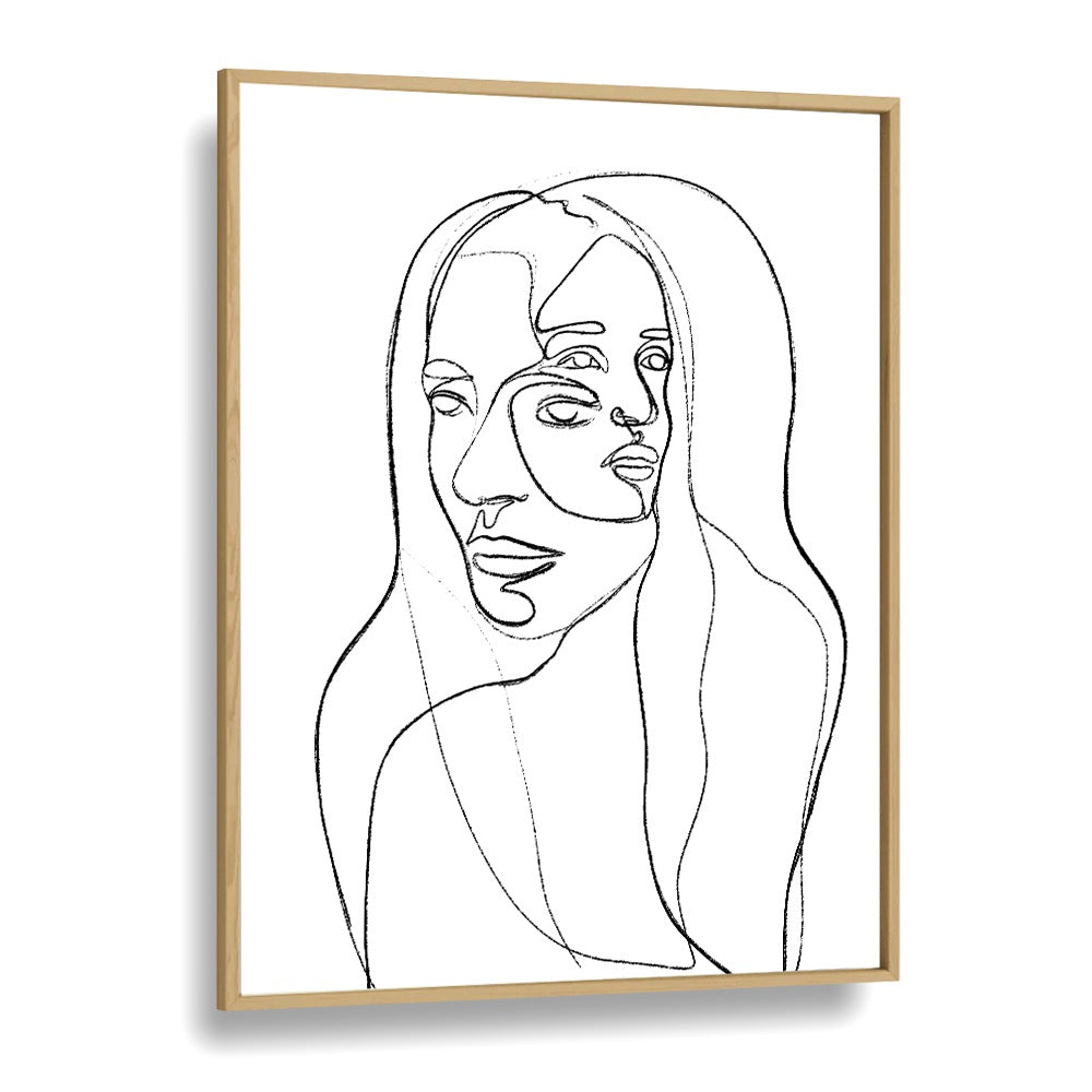 Thoughts Line Art Artwork in Oak Wood Plain Frame