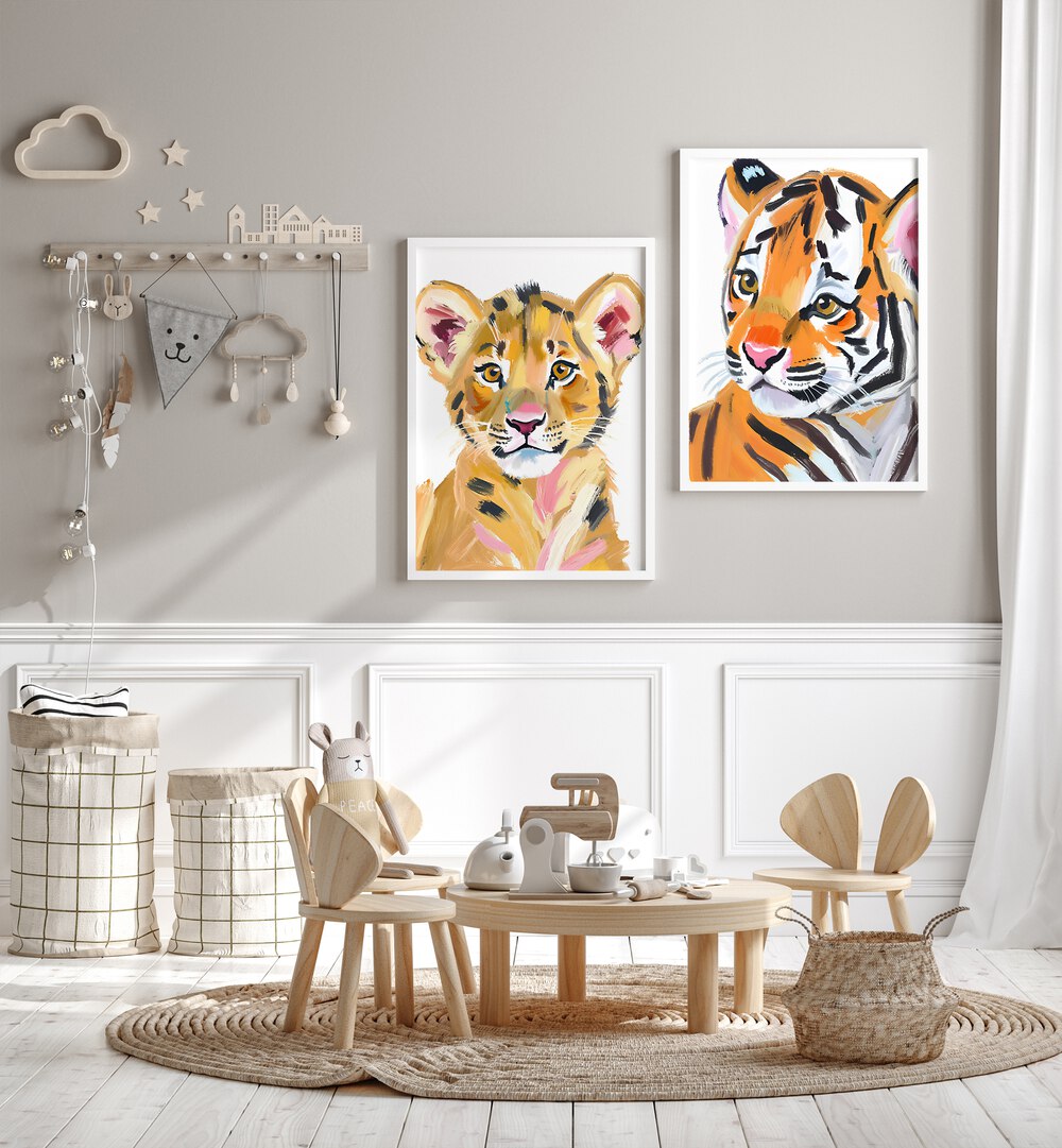 TIGER BABIES SET , SET OF 2 PAINTINGS