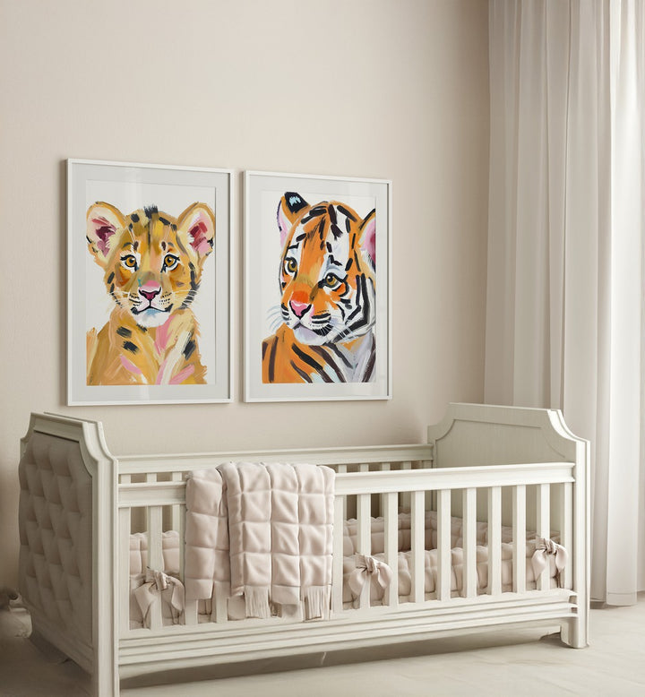 TIGER BABIES SET , SET OF 2 PAINTINGS