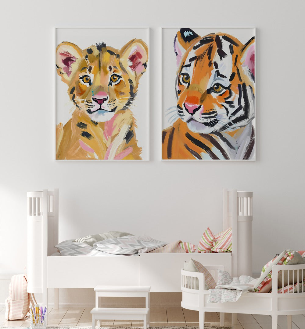 TIGER BABIES SET , SET OF 2 PAINTINGS