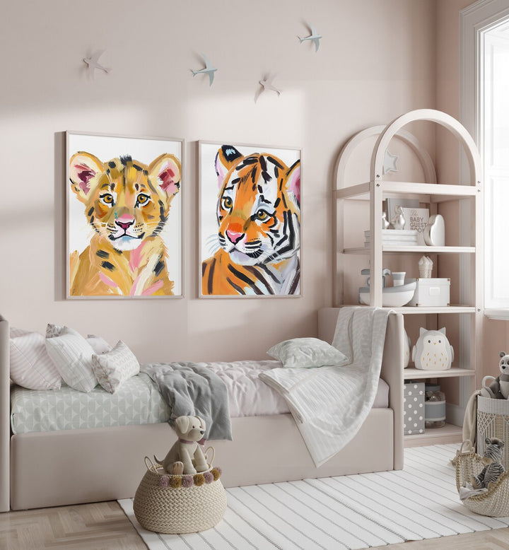 TIGER BABIES SET , SET OF 2 PAINTINGS