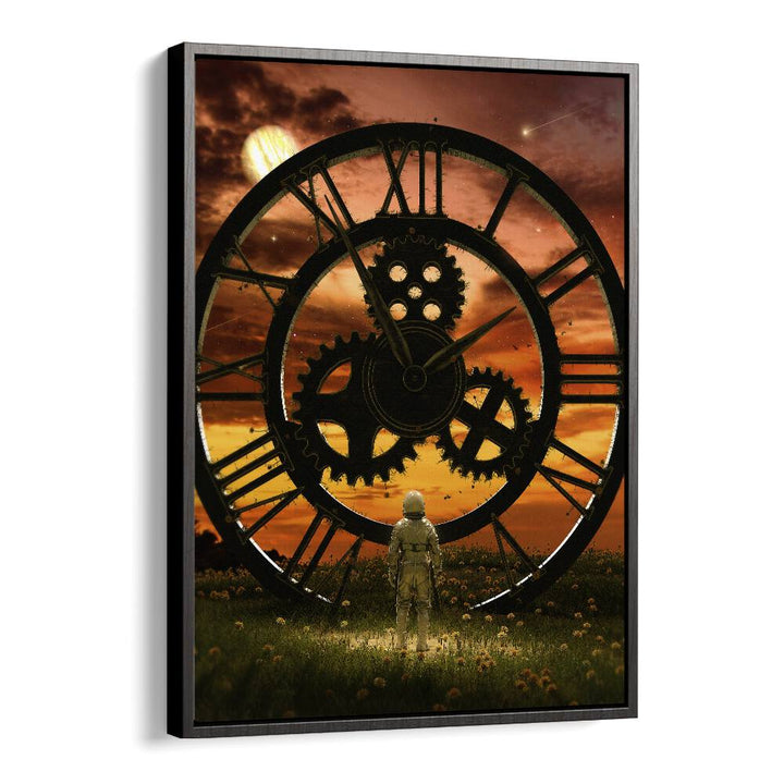 Time By Francis Minoza Astronaut & Nasa Paintings, Space Art Prints Artwork in Black Floater Frame
