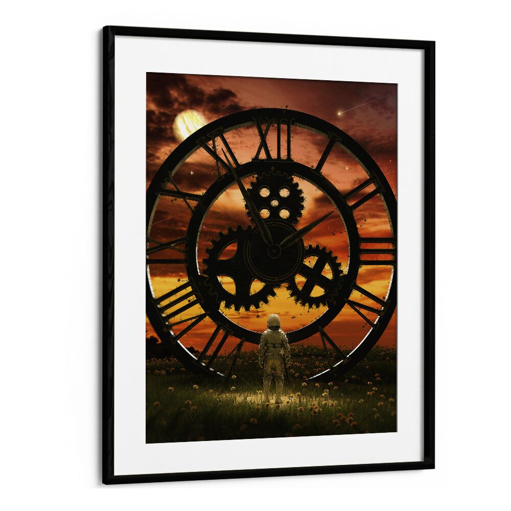 Time By Francis Minoza Astronaut & Nasa Paintings, Space Art Prints Artwork in Black Frame With Mount
