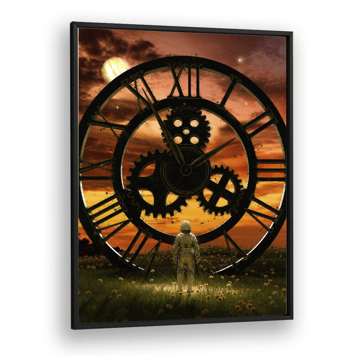 Time By Francis Minoza Astronaut & Nasa Paintings, Space Art Prints Artwork in Black Plain Frame
