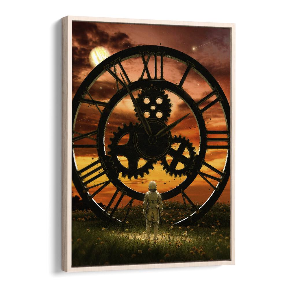 Time By Francis Minoza Astronaut & Nasa Paintings, Space Art Prints Artwork in Oak Wood Floater Frame
