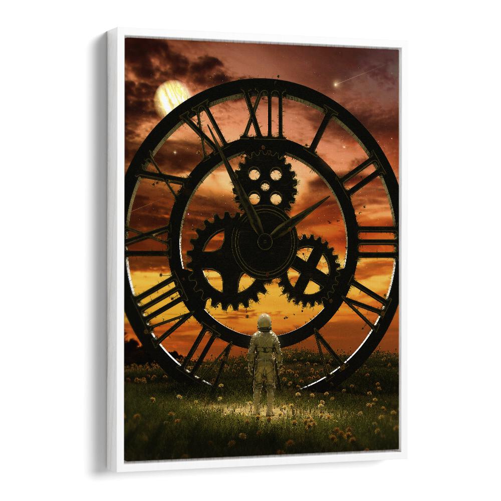 Time By Francis Minoza Astronaut & Nasa Paintings, Space Art Prints Artwork in White Floater Frame
