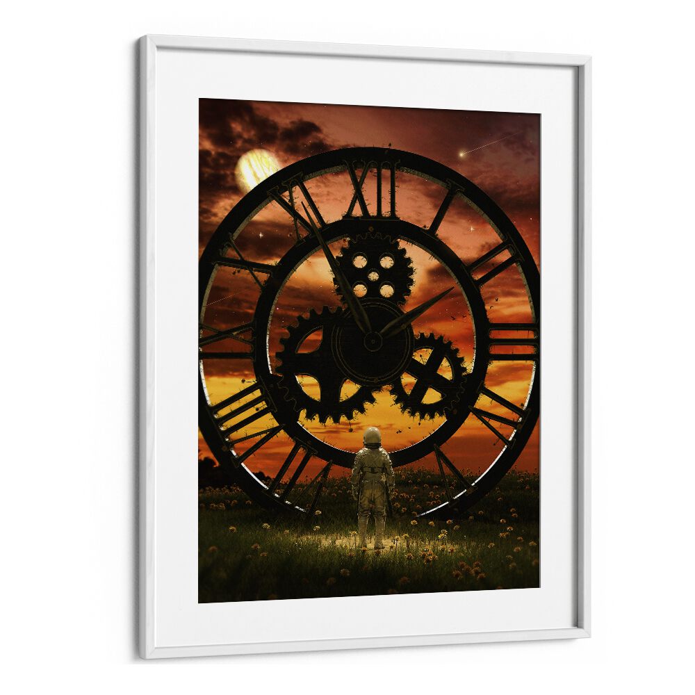 Time By Francis Minoza Astronaut & Nasa Paintings, Space Art Prints Artwork in White Frame With Mount
