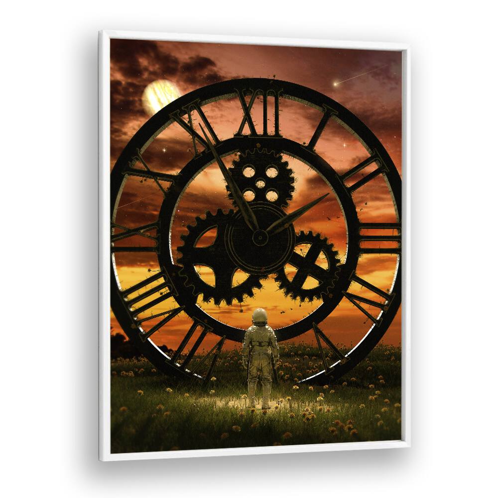 Time By Francis Minoza Astronaut & Nasa Paintings, Space Art Prints Artwork in White Plain Frame
