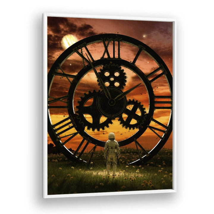 Time By Francis Minoza Astronaut & Nasa Paintings, Space Art Prints Artwork in White Plain Frame
