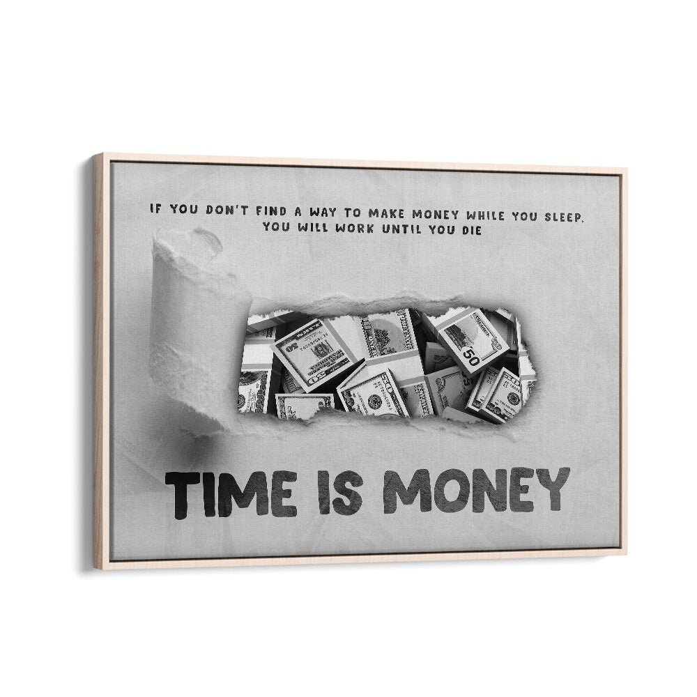 Time is Money Money Art Artwork in Oak Wood Floater Frame