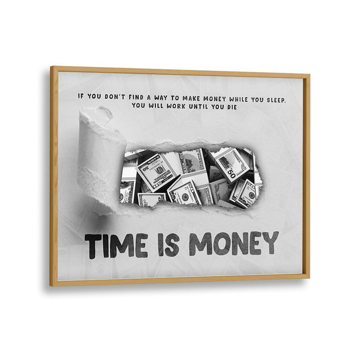 Time is Money Money Art Artwork in Oak Wood Plain Frame