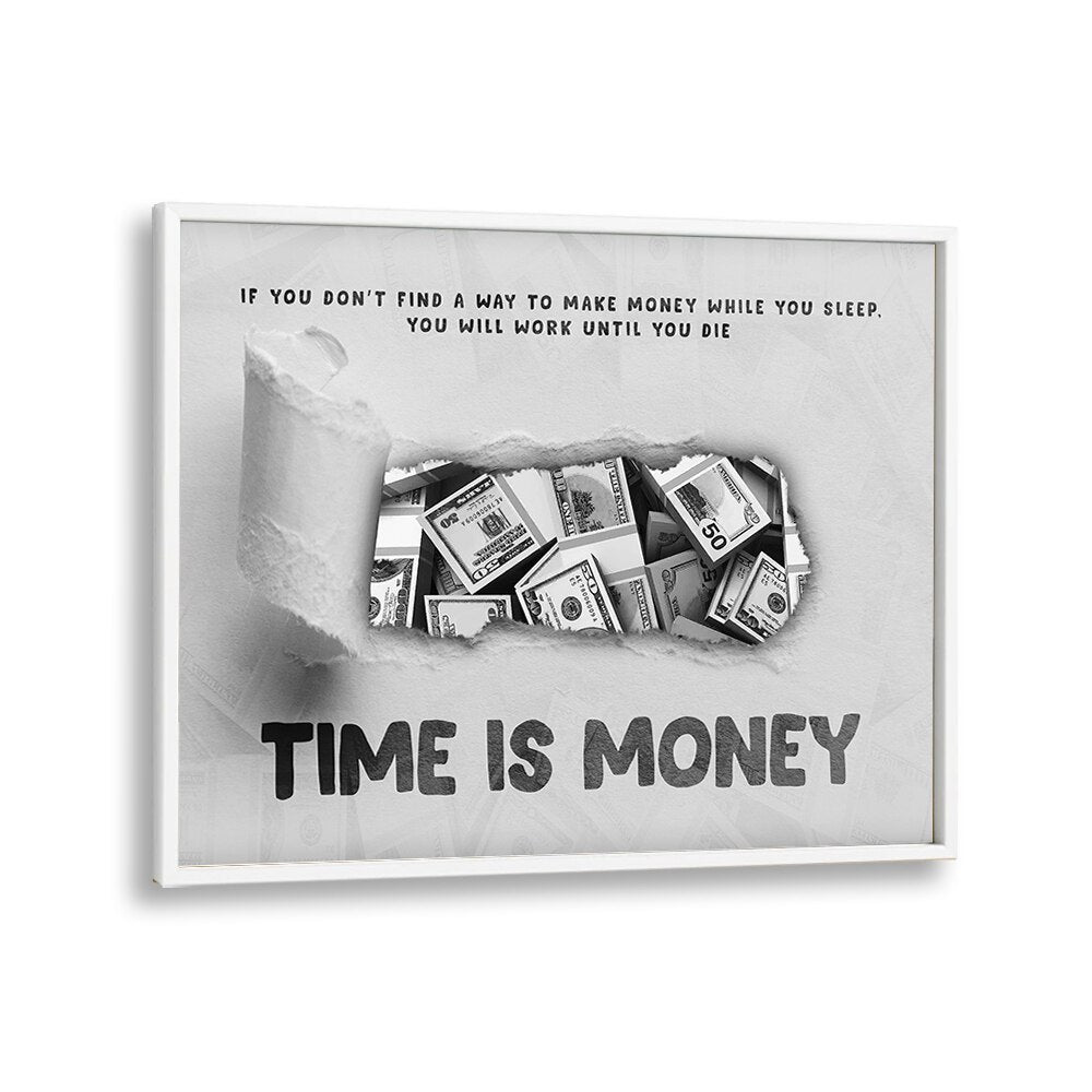 Time is Money Money Art Artwork in White Plain Frame