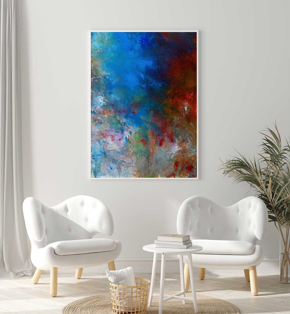 Bold colors and dynamic brush strokes define TIME AND SPACE, ABSTRACT PAINTINGS, enhancing modern interiors beautifully.