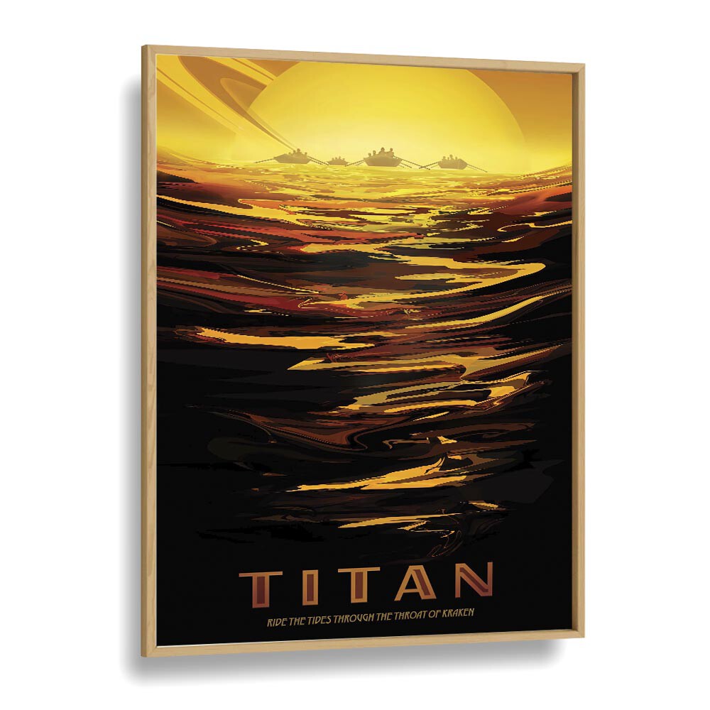 Titan Astronaut & Nasa Paintings, Space Art Prints Artwork in Oak Wood Plain Frame
