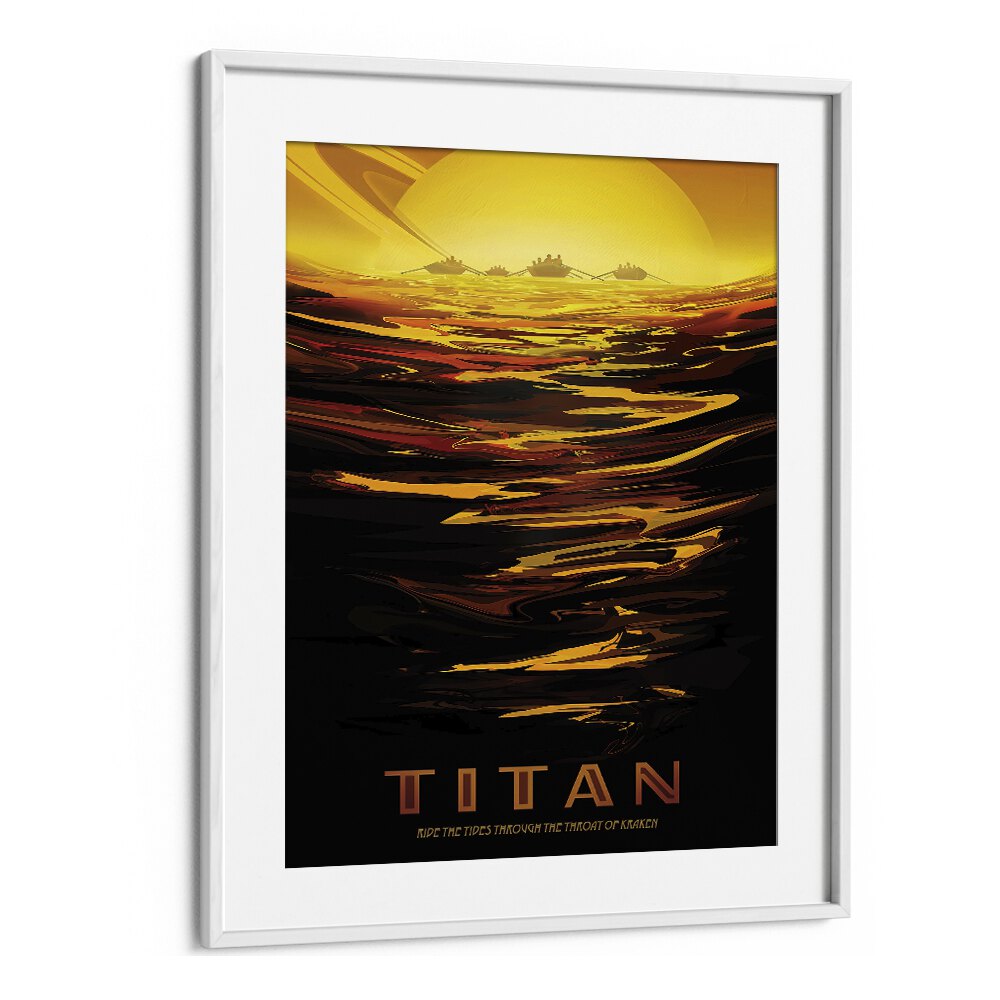 Titan Astronaut & Nasa Paintings, Space Art Prints Artwork in White Frame With Mount
