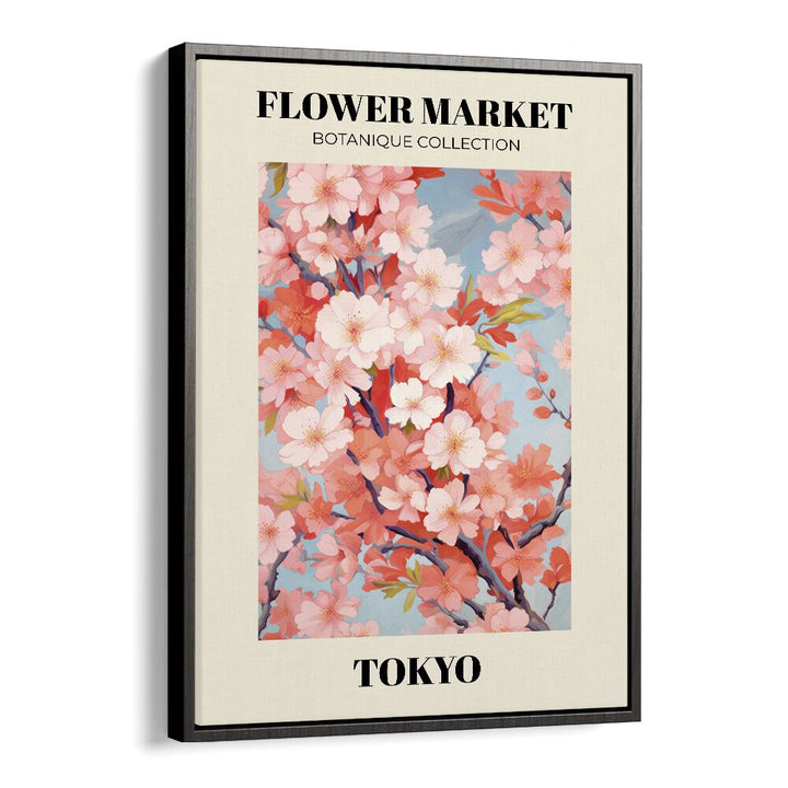 Tokyo- Flower Marketo  Botanical Flower Paintings Artwork  in Black Floater Frame