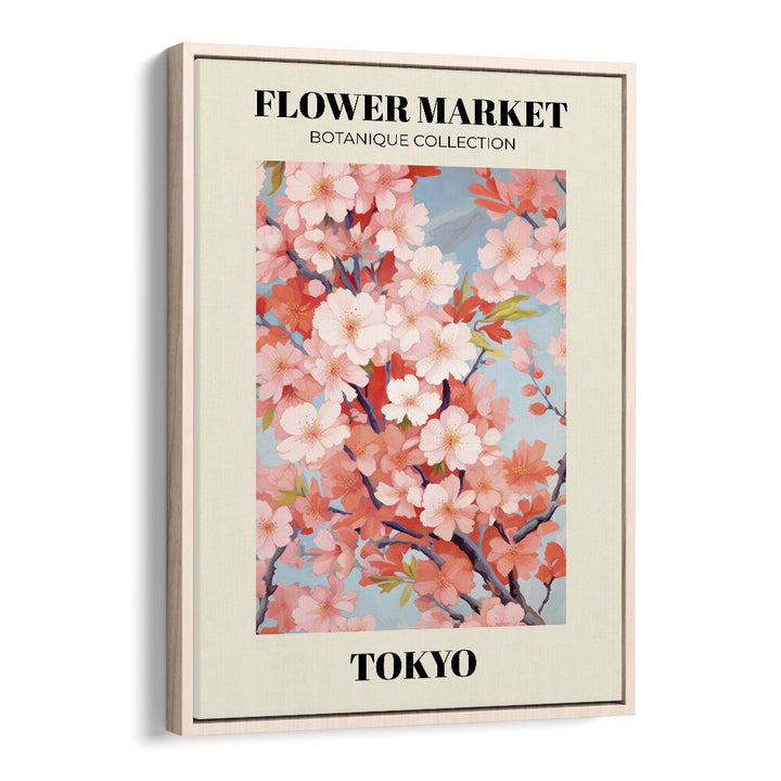 Tokyo- Flower Marketo    Botanical Flower Paintings Artwork in Oak Wood Floater Frame