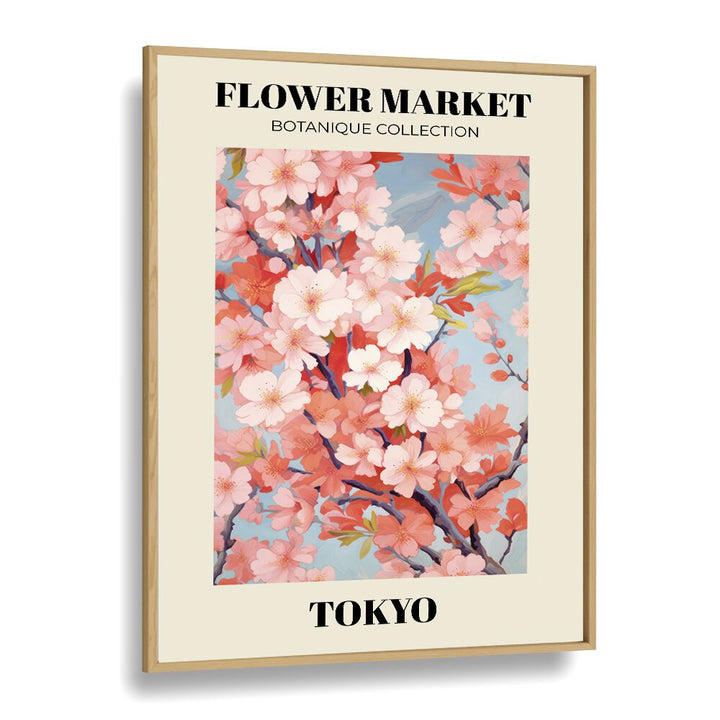 Tokyo- Flower Marketo   Botanical Flower Paintings Artwork in Oak Wood Plain Frame