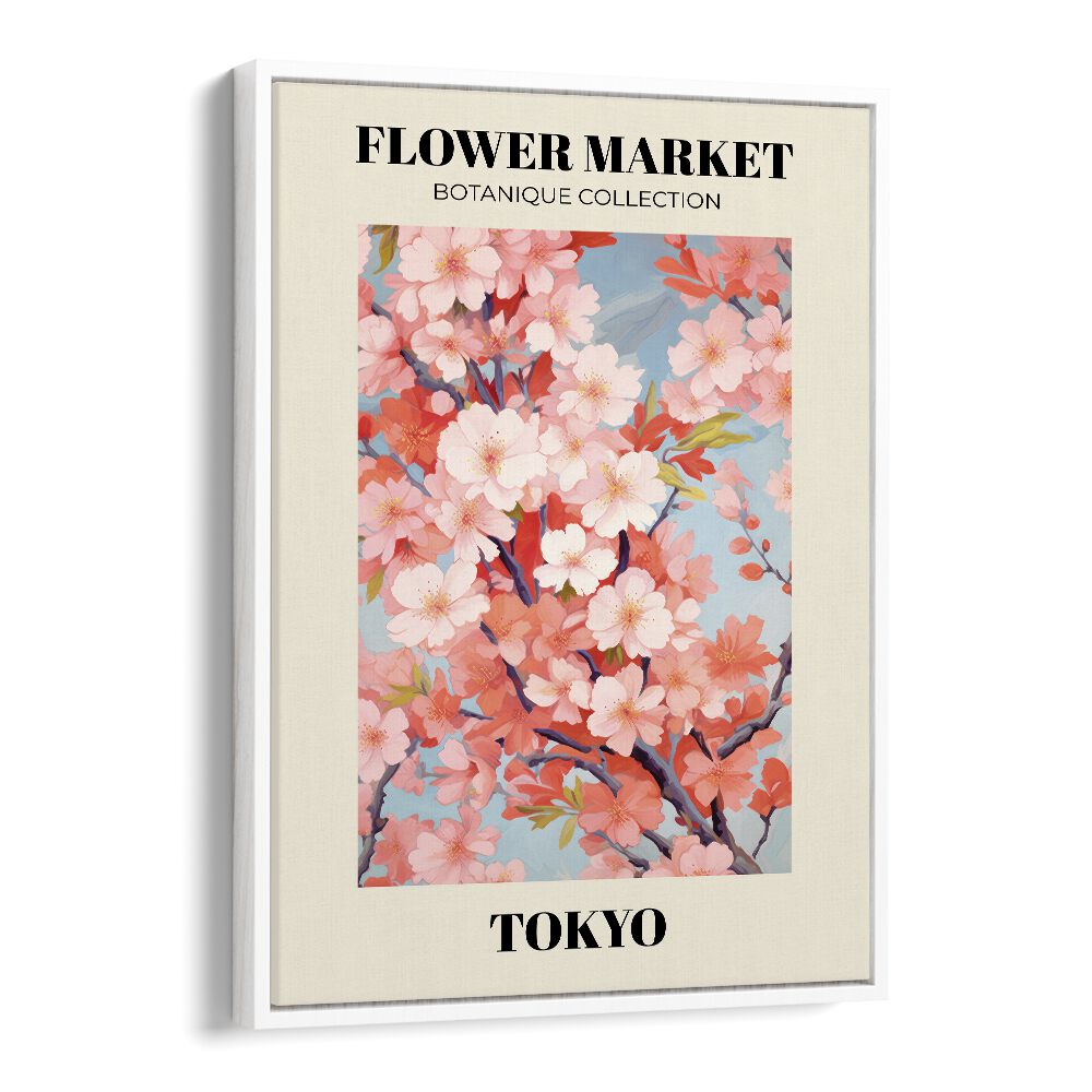 Tokyo- Flower Marketo   Botanical Flower Paintings Artwork  in White Floater Frame