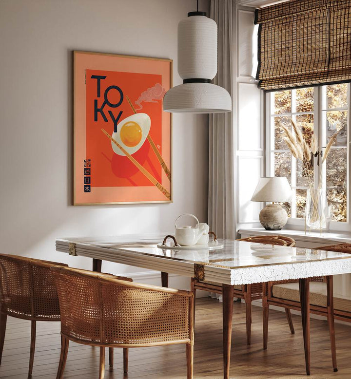 Stylish TOKYO E, JAPANESE PAINTINGS brightening a modern dining space with vibrant design elements.