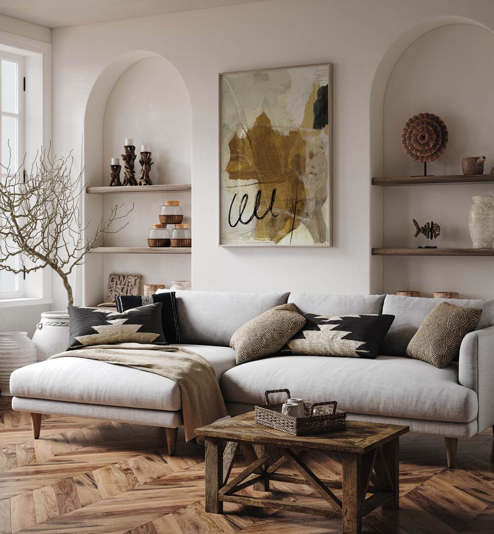 Stylish living room featuring TOLD, ABSTRACT PAINTINGS that enhance decor with vibrant colors and creative design.