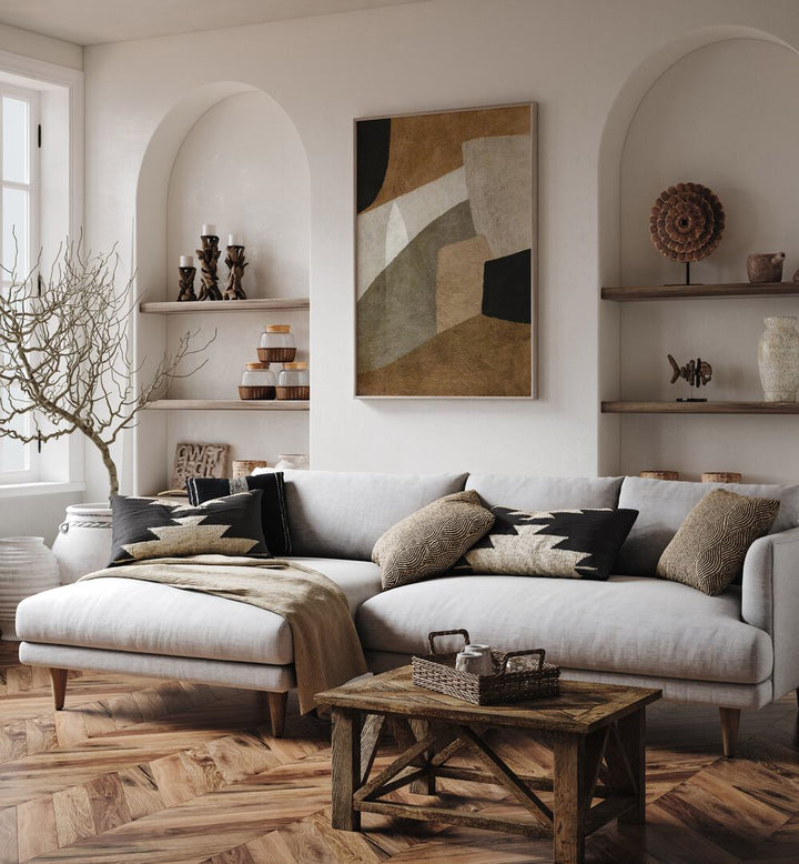 Stylish living room showcasing TONED, ABSTRACT PAINTINGS, adding sophistication and modern artistry to the decor.