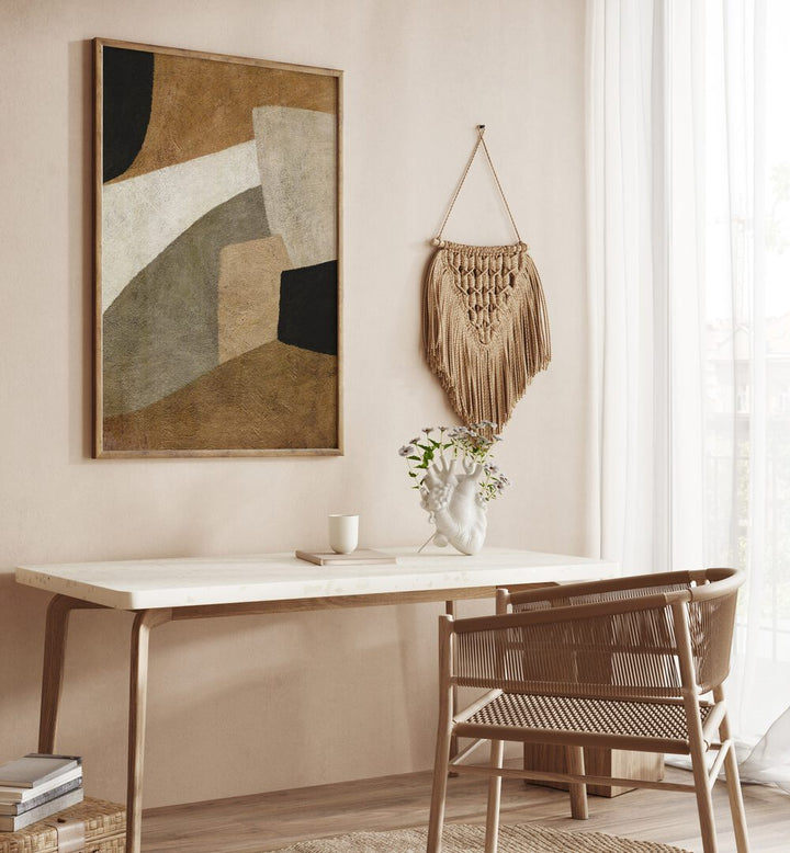 Stylish interior featuring TONED, ABSTRACT PAINTINGS enhancing a modern workspace with sophisticated artistry.