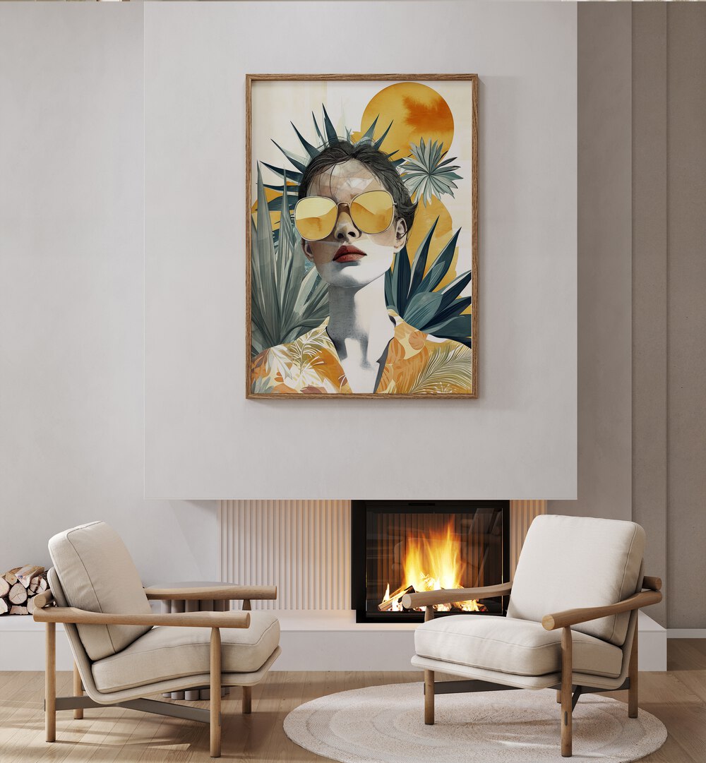 Stunning artwork from TOO HOT FOR ME II, PORTRAITS, featuring a chic figure surrounded by vibrant tropical elements.