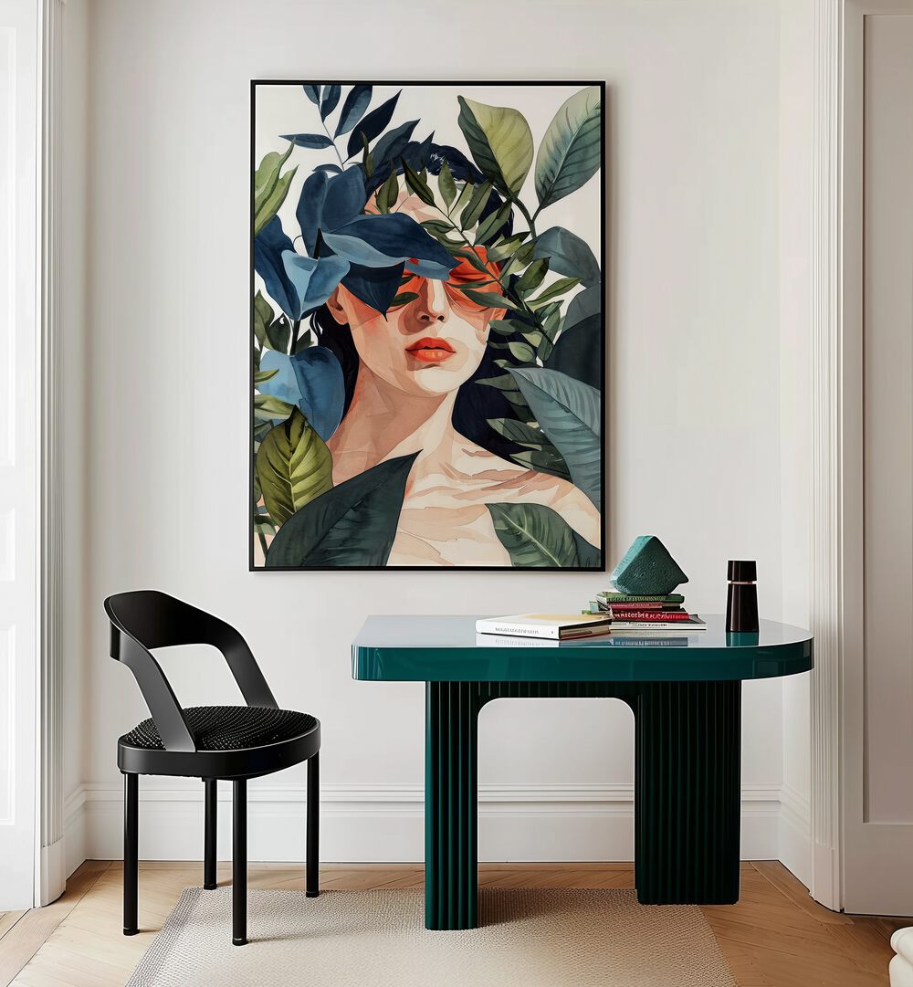 Stunning artwork from TOO HOT FOR ME III, PORTRAITS, featuring a woman adorned with vibrant leaves and flowers.