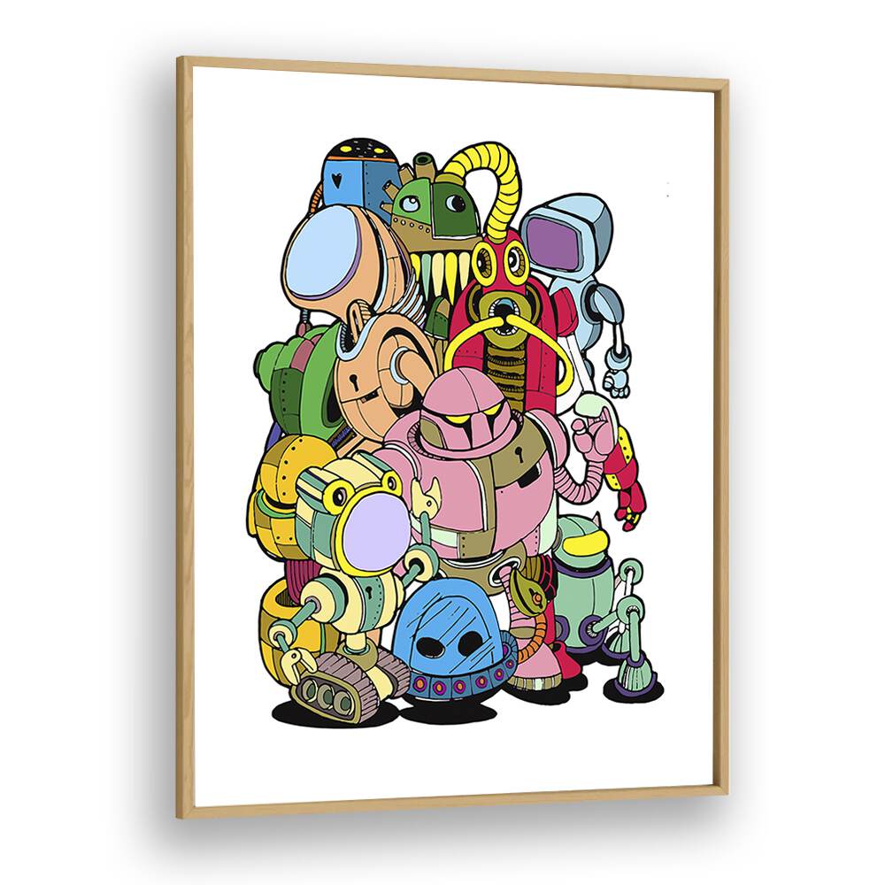 Toon-O-Bots Rollout Comic Art Artwork in Oak Wood Plain Frame