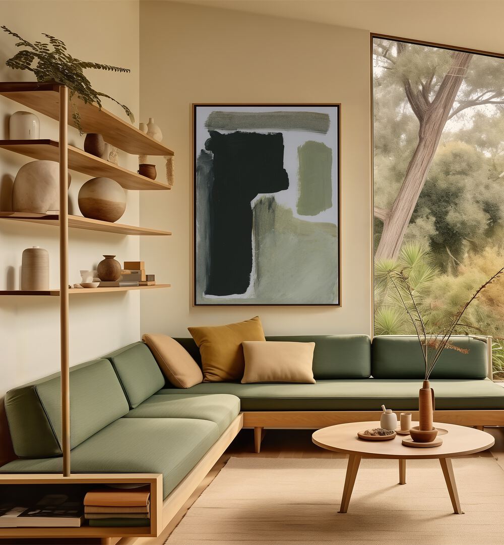Transform your space with TOTAL, ABSTRACT PAINTINGS, showcasing vibrant colors and dynamic shapes in a modern setting.