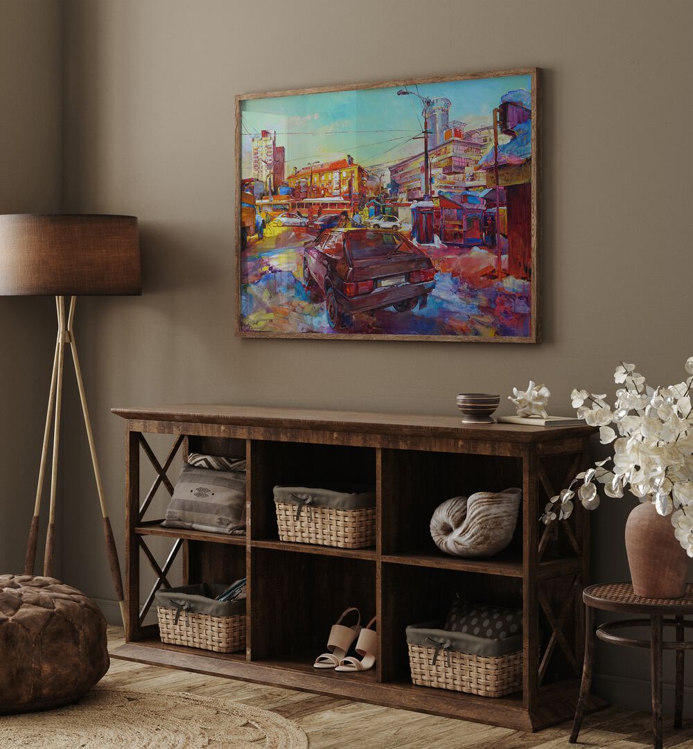 Vibrant TOWN RIDE XL, LANDSCAPE PAINTINGS complement any modern space, perfect for cycling enthusiasts.