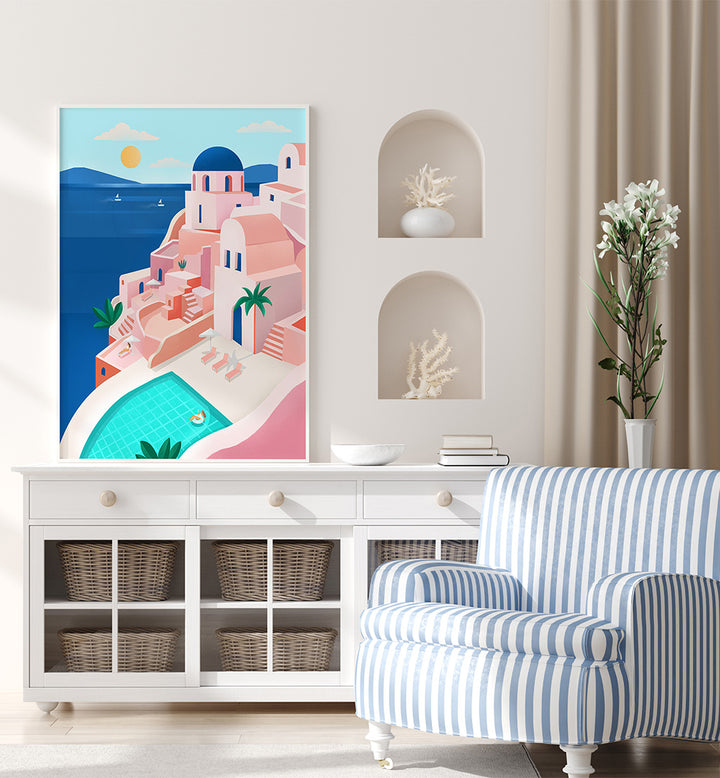TRANQUIL MEDITERRANEAN COASTAL SCENE , TRAVEL POSTERS
