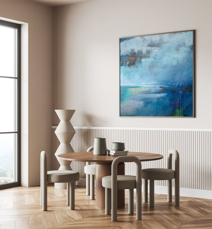 Elevate your decor with the TRANQUIL SEASCAPE PAINTING, a serene piece of abstract paintings capturing calm waters.