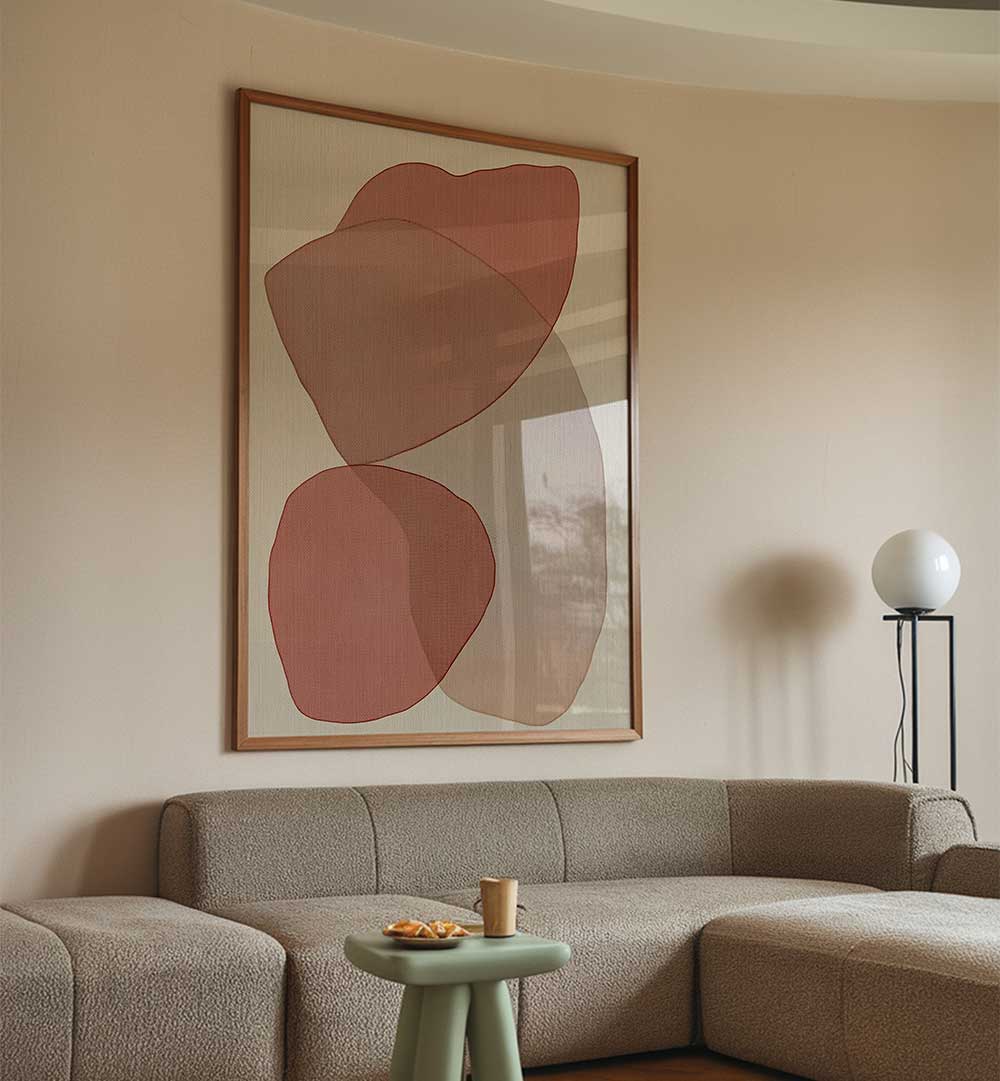 TRANSLUCENT SHAPES IN SOFT PINKS AND REDS , BOHO ART PAINTINGS