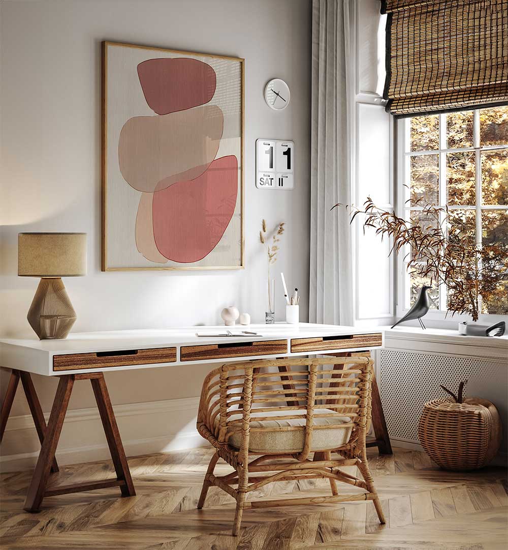 TRANSLUCENT SHAPES IN SOFT PINKS AND REDS II , BOHO ART PAINTINGS