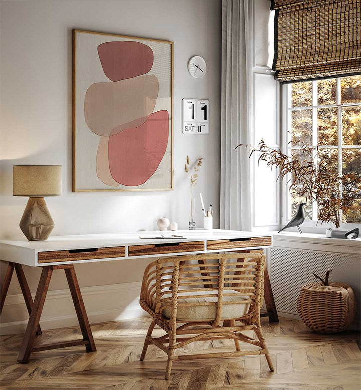 TRANSLUCENT SHAPES IN SOFT PINKS AND REDS II , BOHO ART PAINTINGS