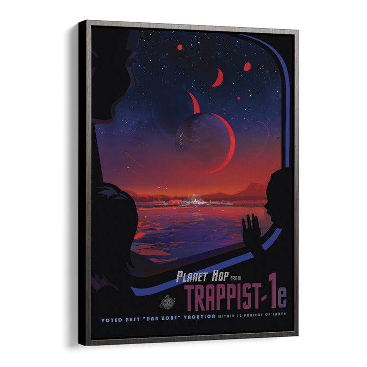 Trappist-1E Astronaut & Nasa Paintings, Space Art Prints Artwork in Black Floater Frame
