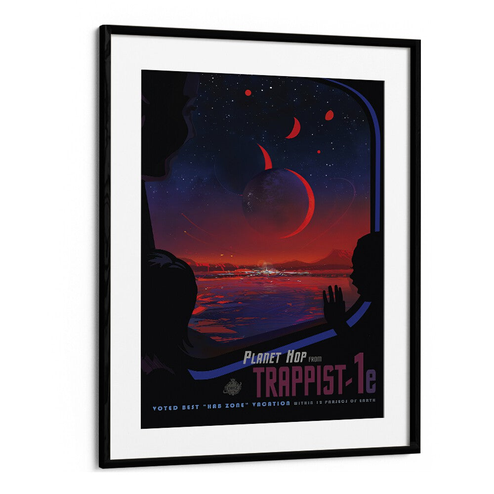 Trappist-1E Astronaut & Nasa Paintings, Space Art Prints Artwork in Black Frame With Mount
