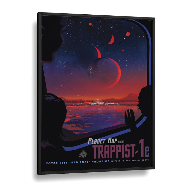 Trappist-1E Astronaut & Nasa Paintings, Space Art Prints Artwork in Black Plain Frame
