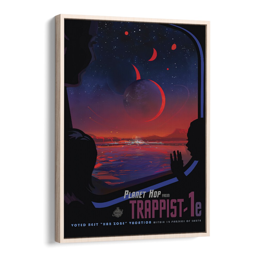 Trappist-1E Astronaut & Nasa Paintings, Space Art Prints Artwork in Oak Wood Floater Frame
