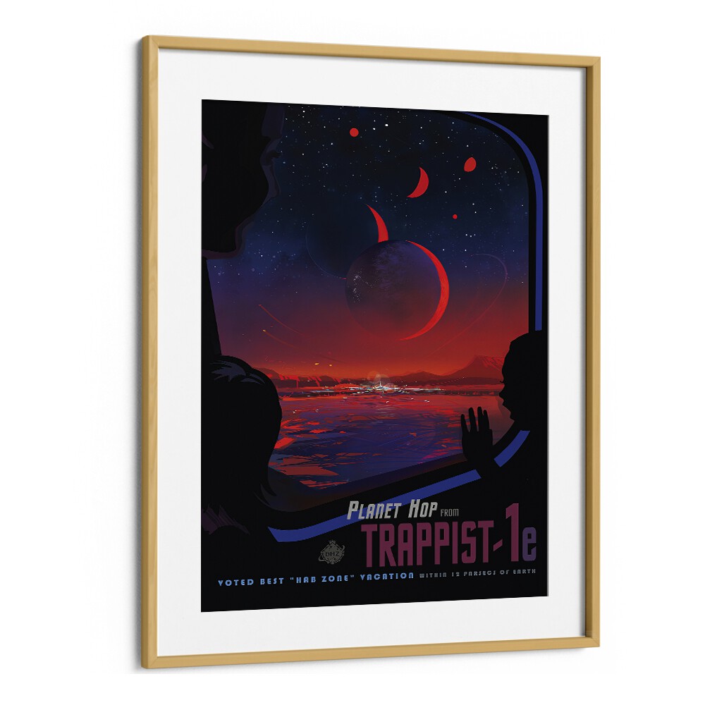 Trappist-1E Astronaut & Nasa Paintings, Space Art Prints Artwork in Oak Wood Frame With Mount
